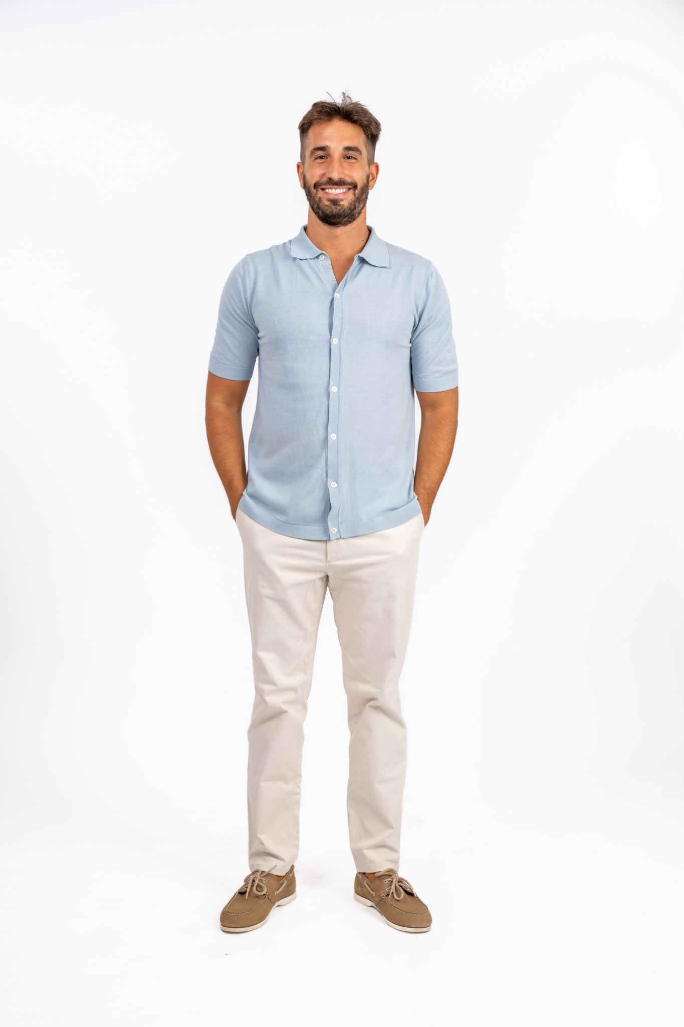 Polo Crêpe di Cotone Light Blue