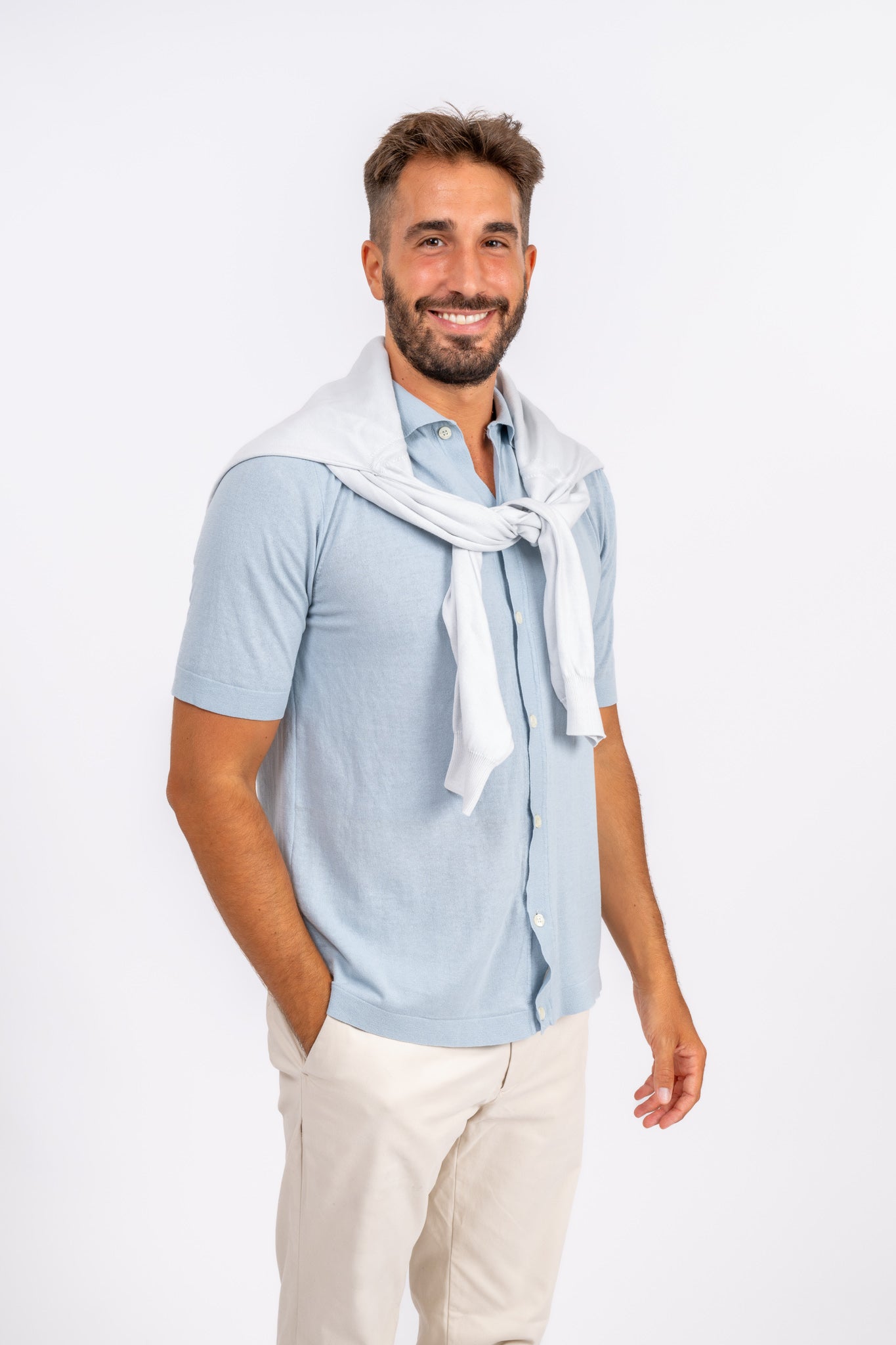 Polo Crêpe di Cotone Light Blue