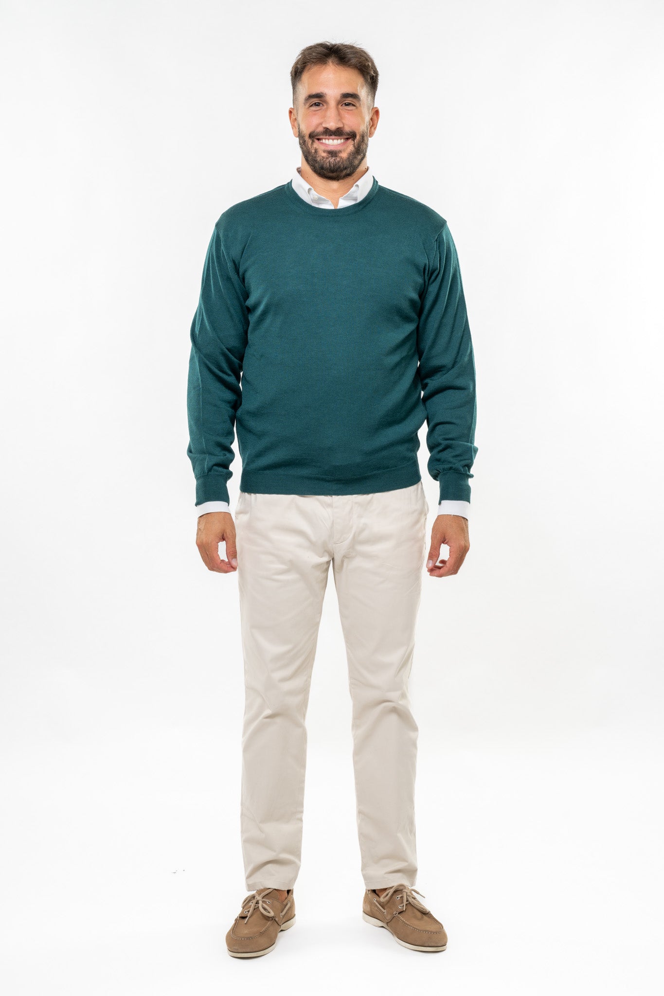 Maglione in Lana Merinos Verde Pino