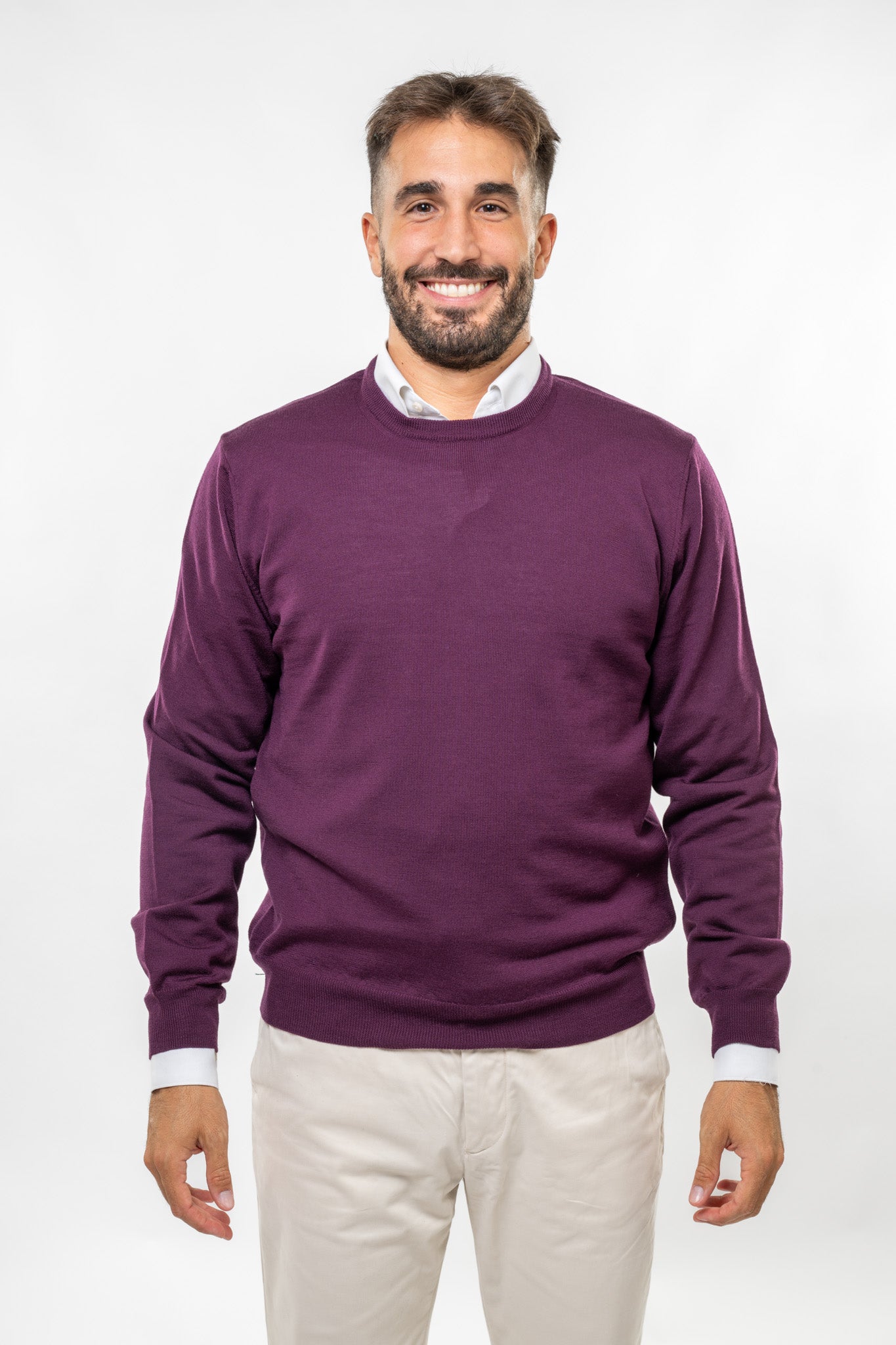 Maglione in Lana Merinos Prugna