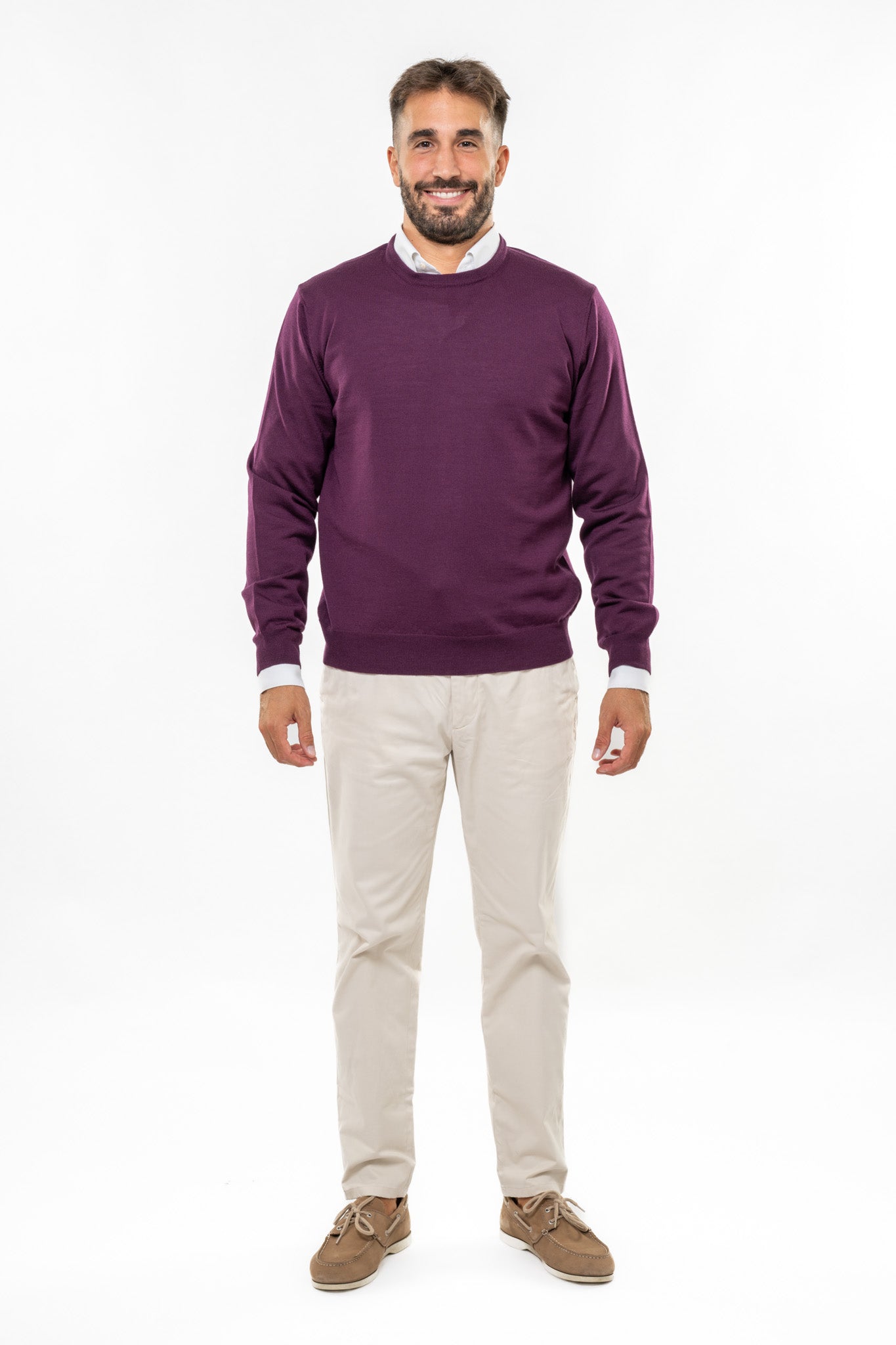 Maglione in Lana Merinos Prugna