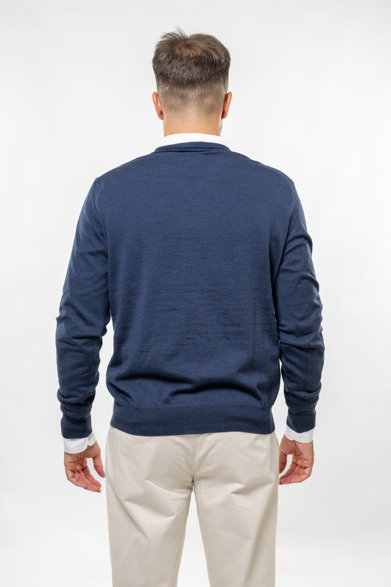 Scollo a V in Lana Merinos Blue Navy
