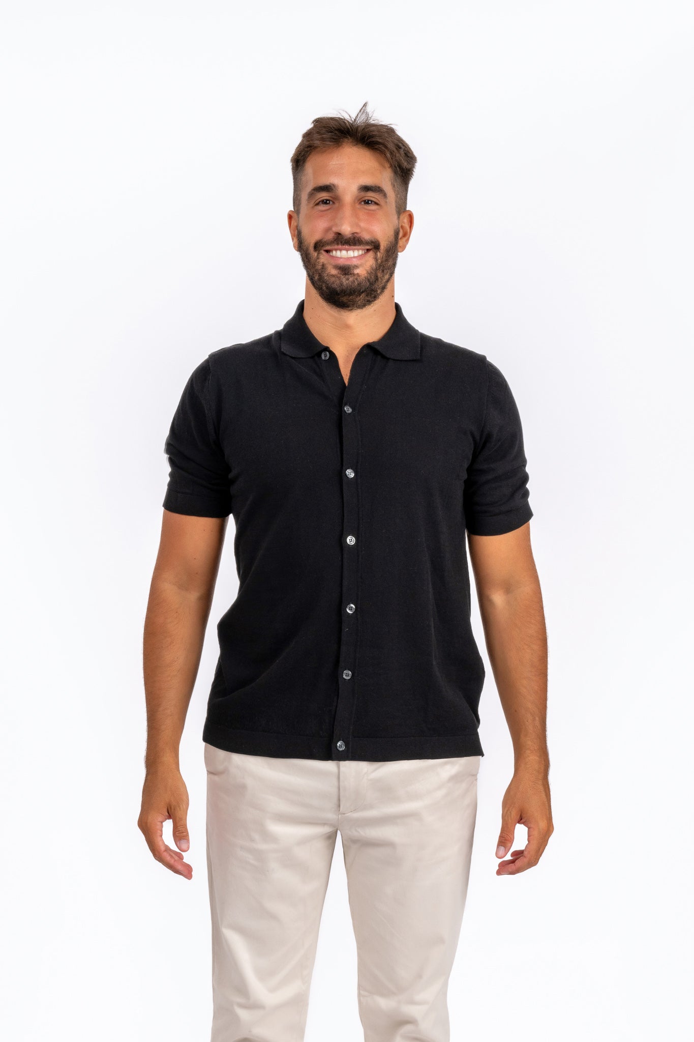 Polo Crêpe di Cotone Nero