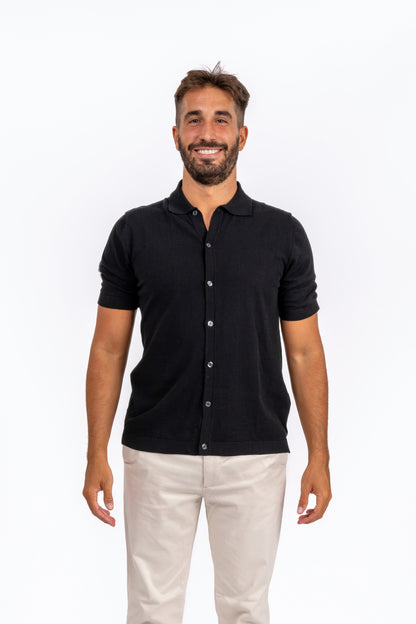 Polo Crêpe di Cotone Nero