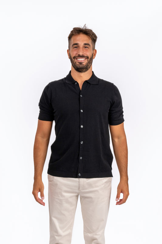 Polo Crêpe di Cotone Nero