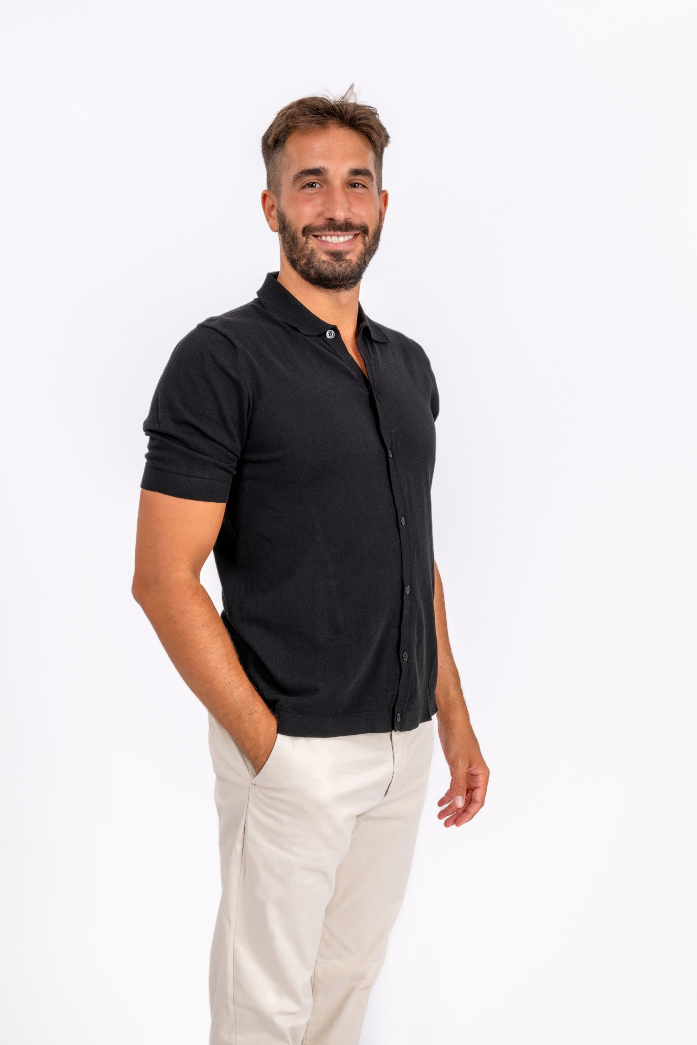 Polo Crêpe di Cotone Nero