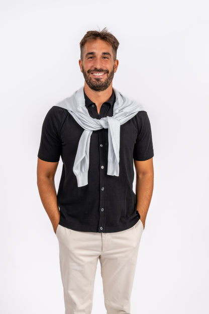 Polo Crêpe di Cotone Nero