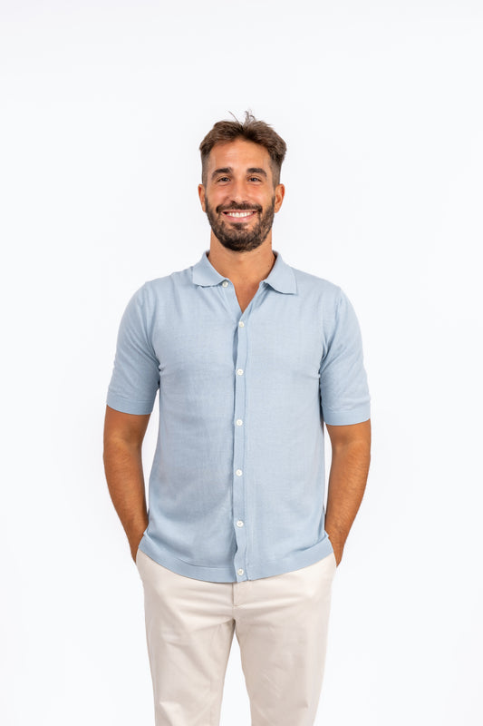 Polo Crêpe di Cotone Light Blue