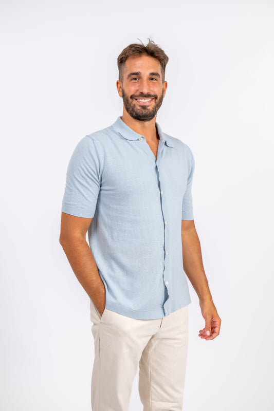 Polo Crêpe di Cotone Light Blue