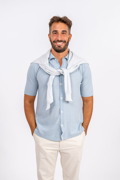 Polo Crêpe di Cotone Light Blue