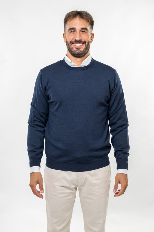 Maglione in Lana Merinos Blue Navy