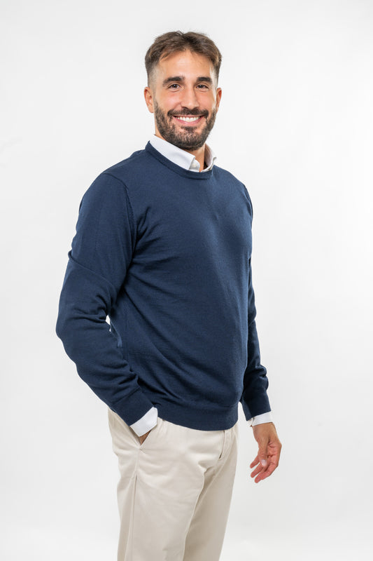 Maglione in Lana Merinos Blue Navy