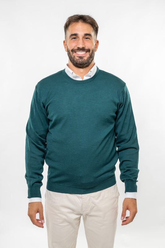 Maglione in Lana Merinos Verde Pino