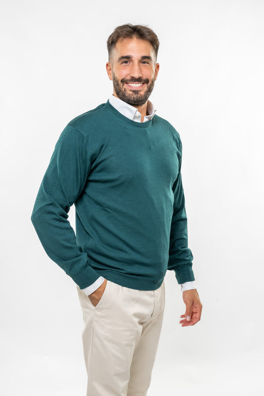 Maglione in Lana Merinos Verde Pino