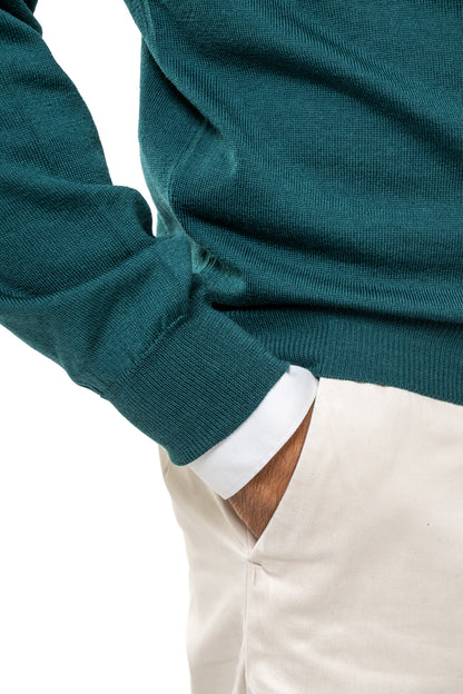 Maglione in Lana Merinos Verde Pino