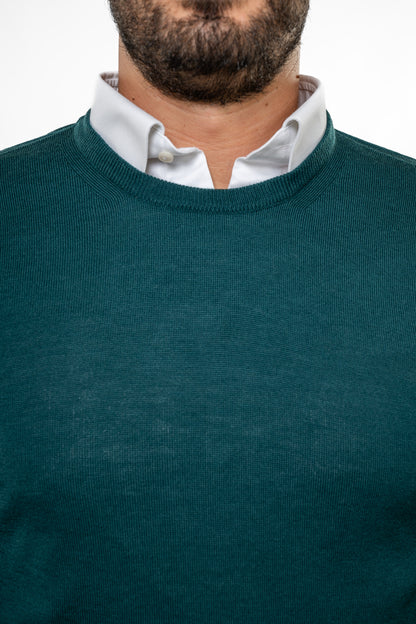 Maglione in Lana Merinos Verde Pino