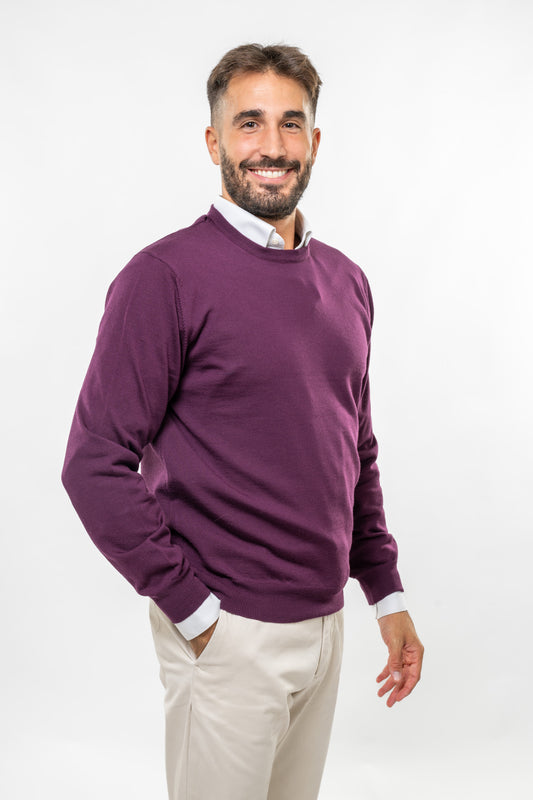 Maglione in Lana Merinos Prugna