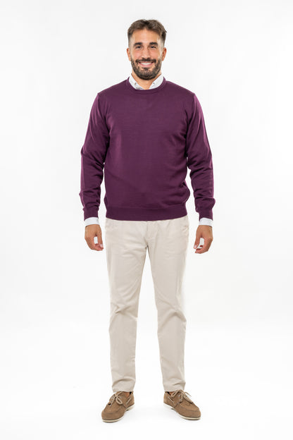 Maglione in Lana Merinos Prugna