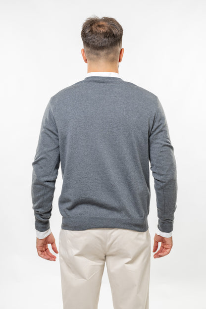 Scollo a V in Lana Merinos Grigio