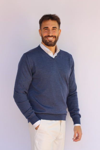 Scollo a V in Lana Merinos Avio