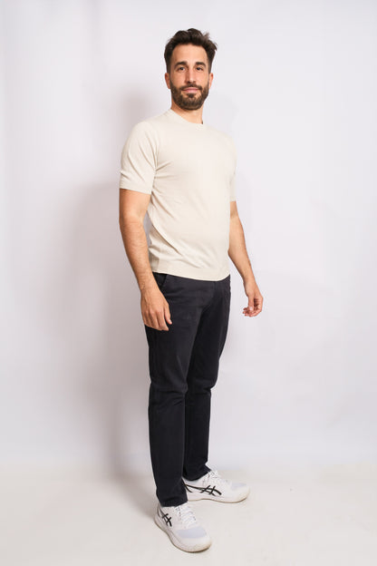 Cream Crew Neck Polo 