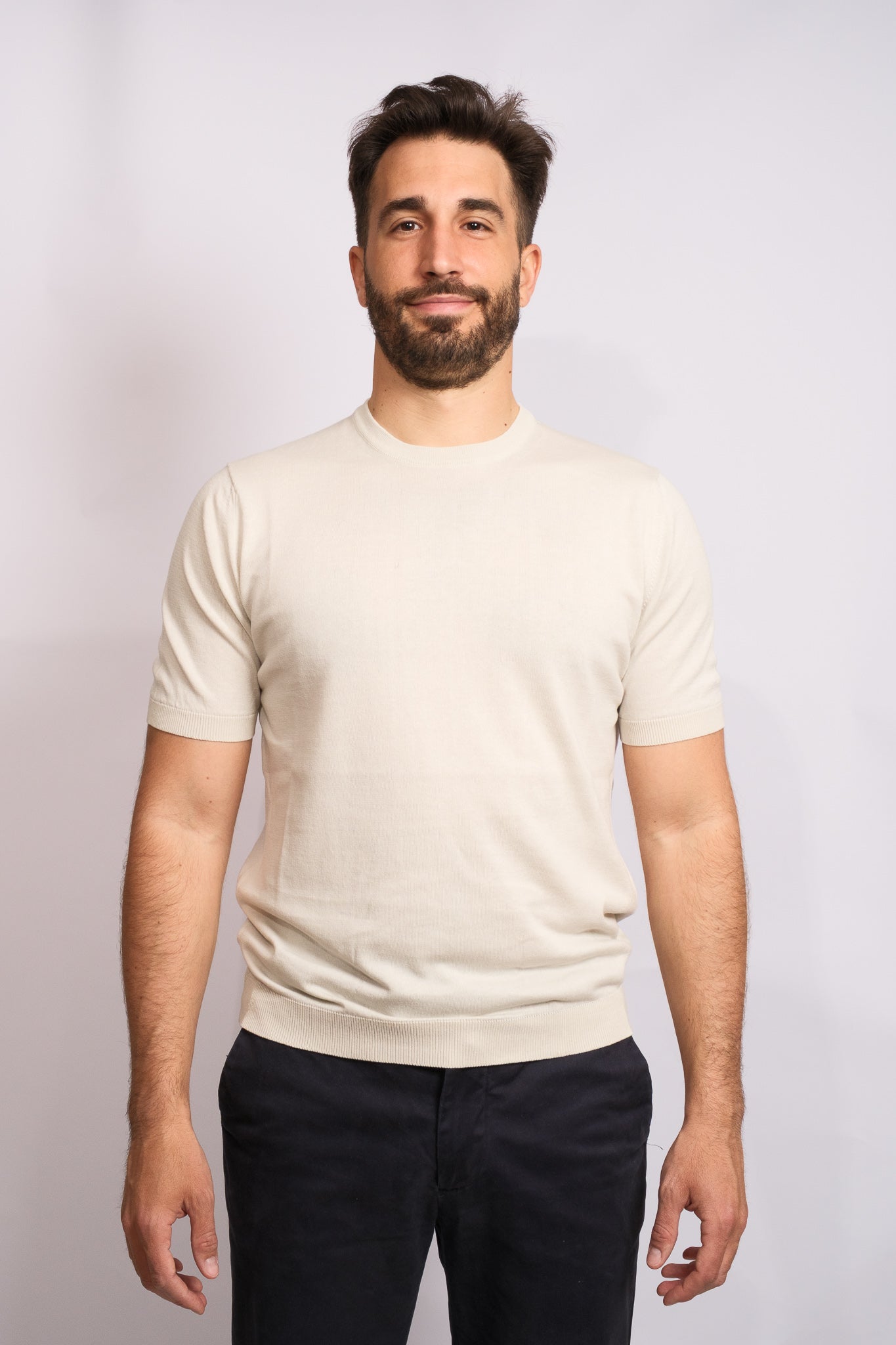 Cream Crew Neck Polo 